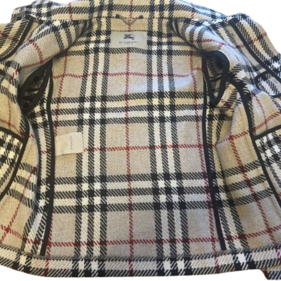 Burberry Nova Check Lambswool Toggle Coat Beige Black Red — Size S/M (Est.) - Picture 3 of 6
